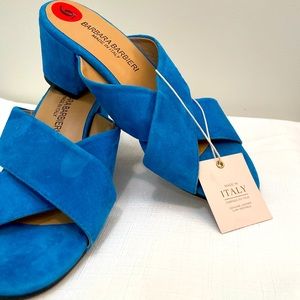 Blue Suede Slip-on Sandals Mules Italy